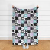 the happy camper wholecloth patchwork quilt top || teal & purple