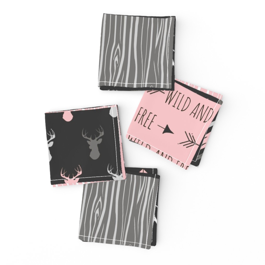 WholeCloth Quilt- pink, black ,grey antler, arrows Woodgrain patchwork .