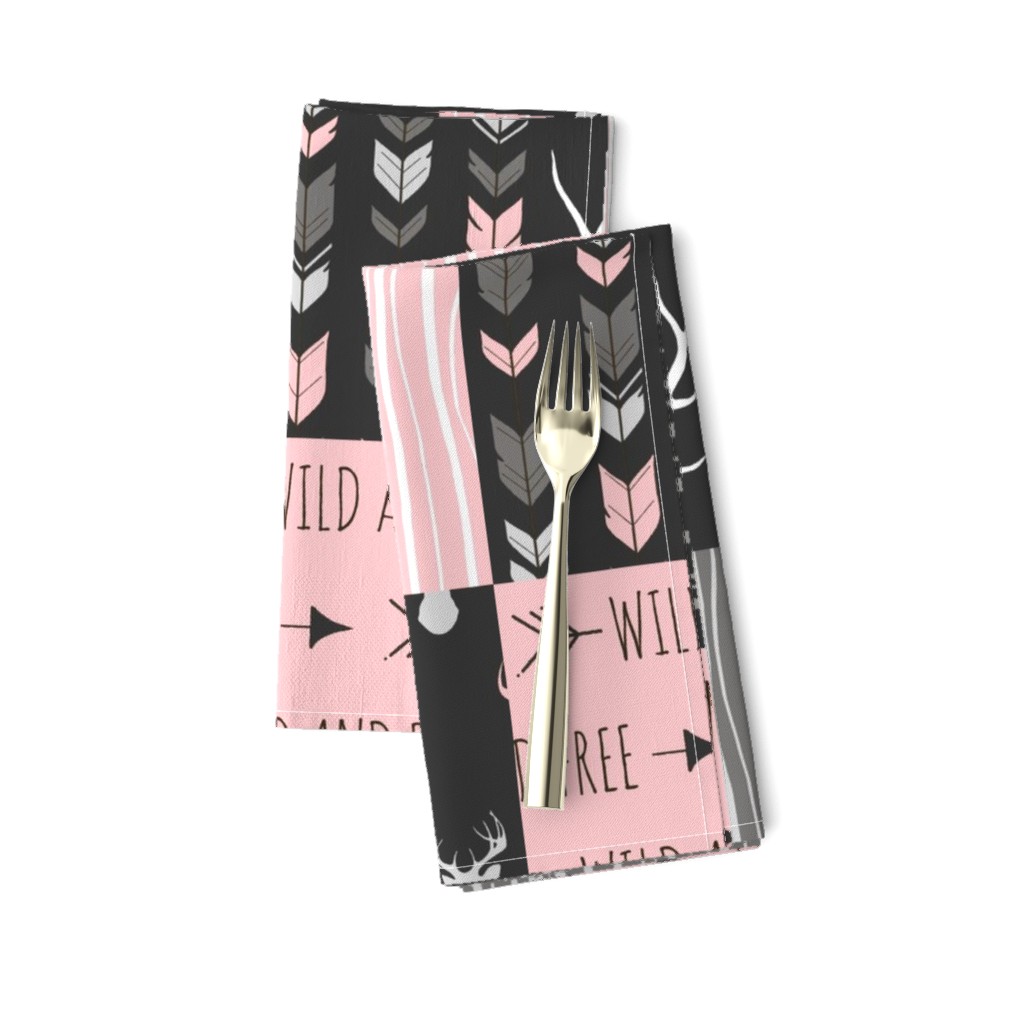 WholeCloth Quilt- pink, black ,grey antler, arrows Woodgrain patchwork .