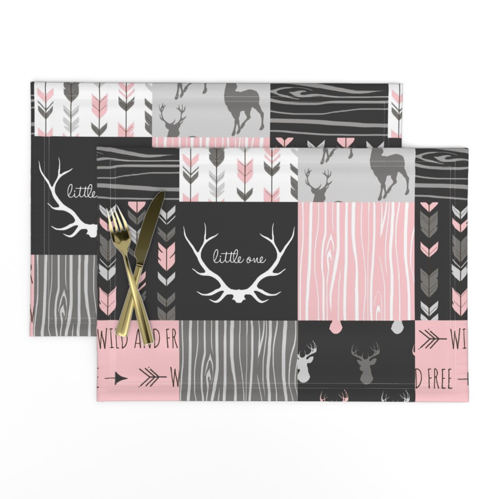 WholeCloth Quilt- pink, black ,grey antler, arrows Woodgrain patchwork .