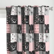 WholeCloth Quilt- pink, black ,grey antler, arrows Woodgrain patchwork .