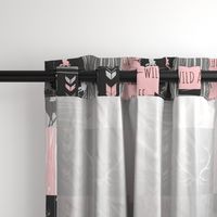 WholeCloth Quilt- pink, black ,grey antler, arrows Woodgrain patchwork .