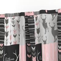 WholeCloth Quilt- pink, black ,grey antler, arrows Woodgrain patchwork .