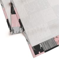 WholeCloth Quilt- pink, black ,grey antler, arrows Woodgrain patchwork .