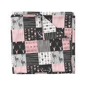 WholeCloth Quilt- pink, black ,grey antler, arrows Woodgrain patchwork .