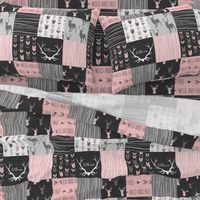 WholeCloth Quilt- pink, black ,grey antler, arrows Woodgrain patchwork .