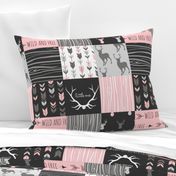 WholeCloth Quilt- pink, black ,grey antler, arrows Woodgrain patchwork .