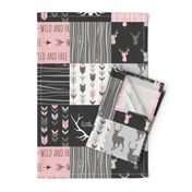 WholeCloth Quilt- pink, black ,grey antler, arrows Woodgrain patchwork .