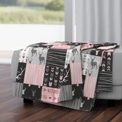 WholeCloth Quilt- pink, black ,grey antler, arrows Woodgrain patchwork .