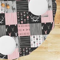 WholeCloth Quilt- pink, black ,grey antler, arrows Woodgrain patchwork .