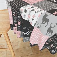 WholeCloth Quilt- pink, black ,grey antler, arrows Woodgrain patchwork .