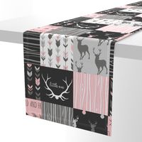 WholeCloth Quilt- pink, black ,grey antler, arrows Woodgrain patchwork .