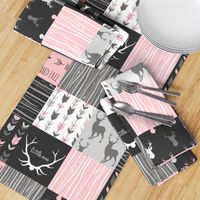 WholeCloth Quilt- pink, black ,grey antler, arrows Woodgrain patchwork .