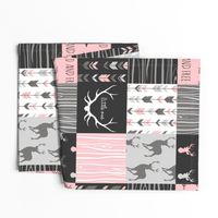 WholeCloth Quilt- pink, black ,grey antler, arrows Woodgrain patchwork .