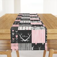 WholeCloth Quilt- pink, black ,grey antler, arrows Woodgrain patchwork .