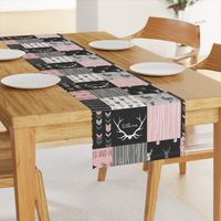 WholeCloth Quilt- pink, black ,grey antler, arrows Woodgrain patchwork .