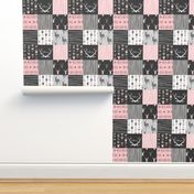 WholeCloth Quilt- pink, black ,grey antler, arrows Woodgrain patchwork .