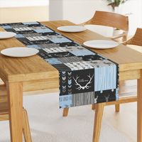 WholeCloth Quilt- Baby Blue, black and Grey deer, antler, Woodgrain patchwork squares