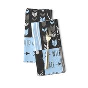 WholeCloth Quilt- Baby Blue, black and Grey deer, antler, Woodgrain patchwork squares