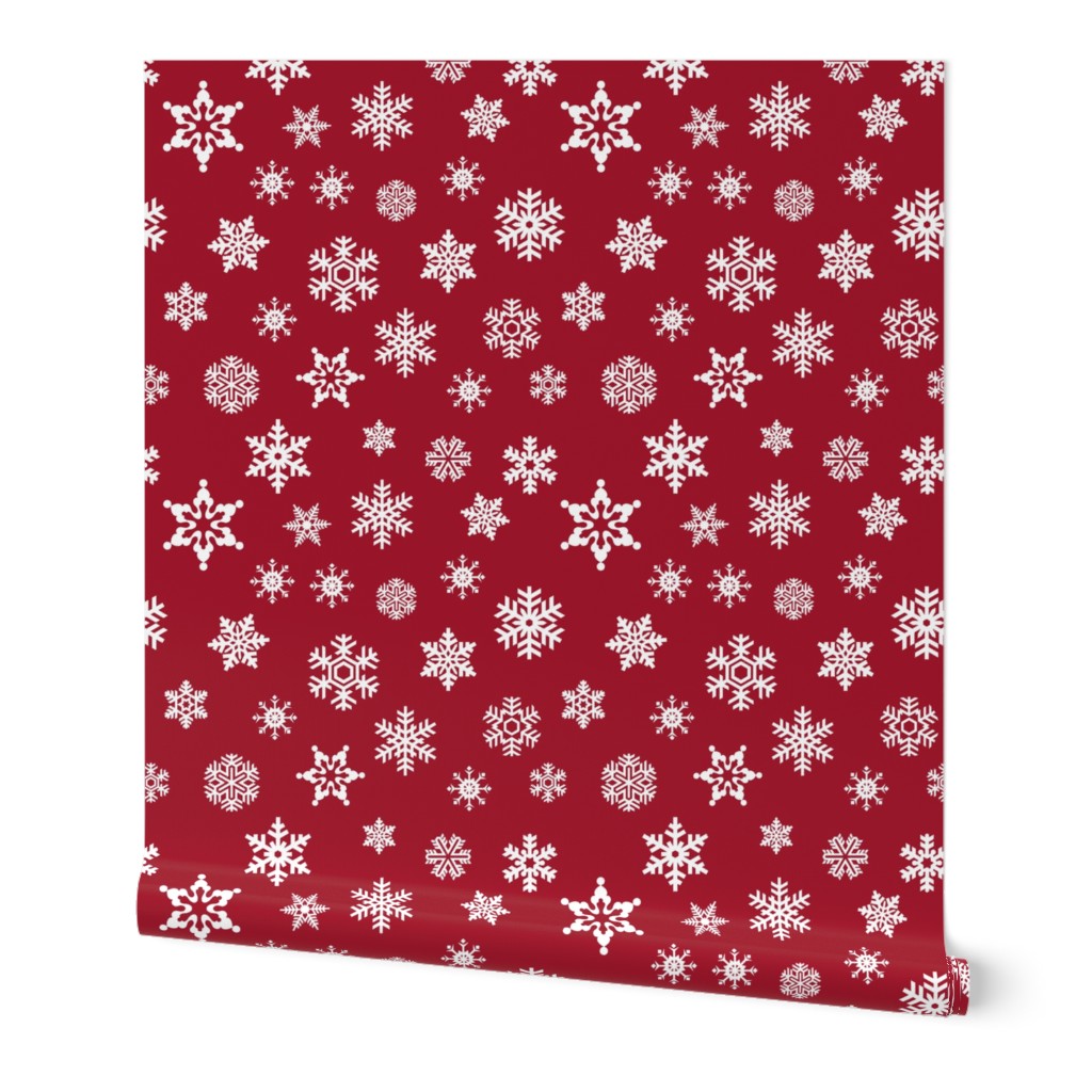 snowflakes on dark red holiday fabric