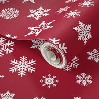 snowflakes on dark red holiday fabric