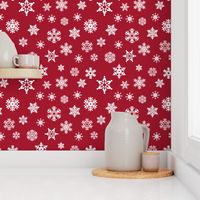 snowflakes on dark red holiday fabric