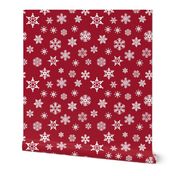 snowflakes on dark red holiday fabric