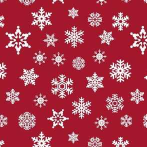 snowflakes on dark red holiday fabric