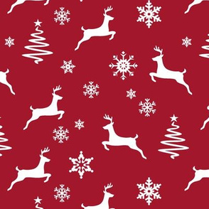 reindeer on dark red holiday fabric