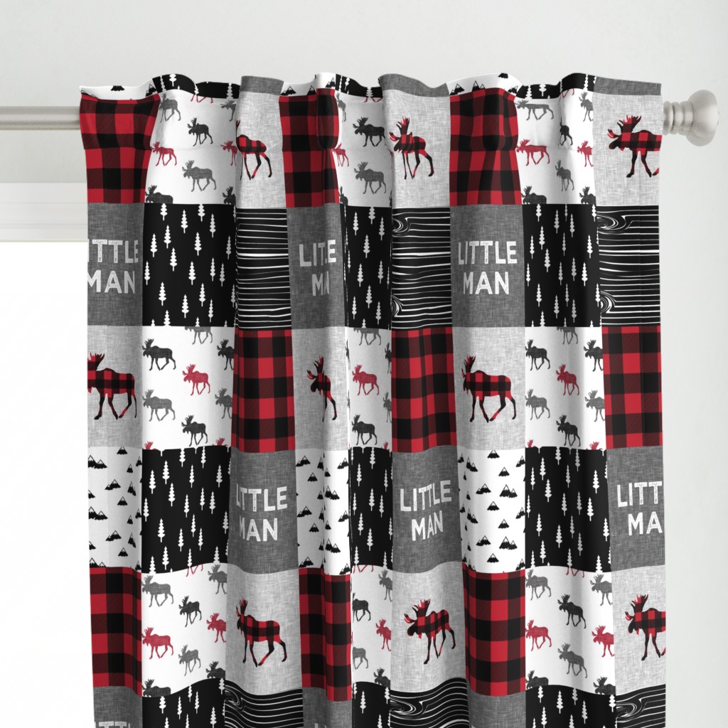 little man patchwork quilt top || moose buffalo plaid