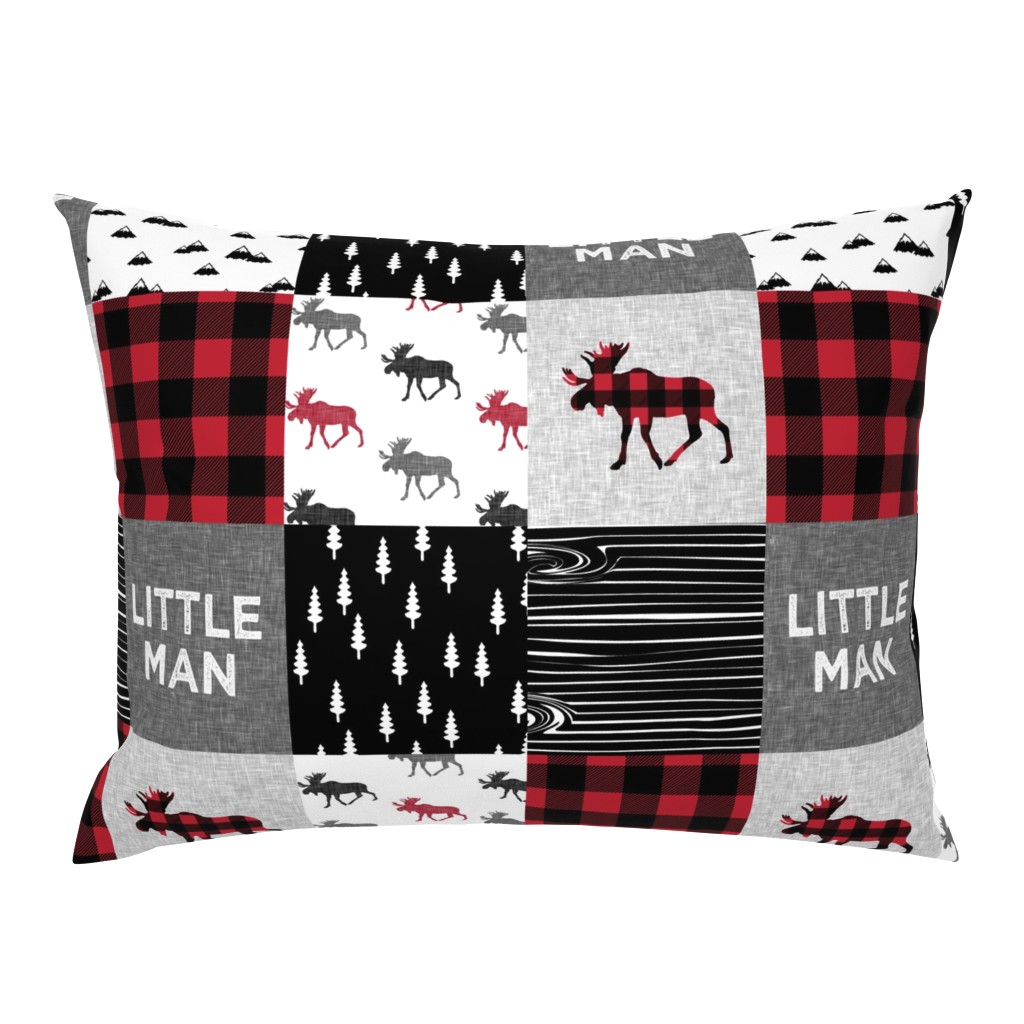 little man patchwork quilt top || moose buffalo plaid