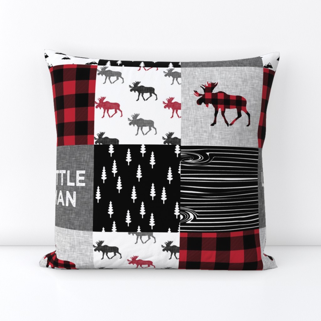 little man patchwork quilt top || moose buffalo plaid