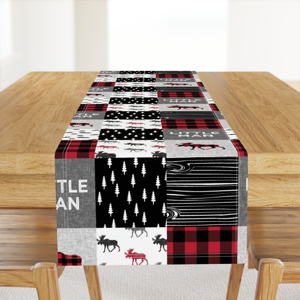 little man patchwork quilt top || moose buffalo plaid