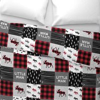 little man patchwork quilt top || moose buffalo plaid