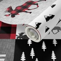 little man patchwork quilt top || moose buffalo plaid