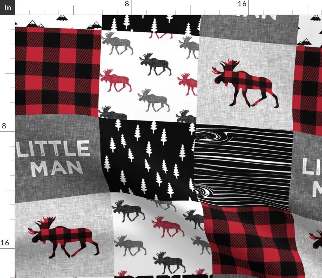 little man patchwork quilt top || moose buffalo plaid