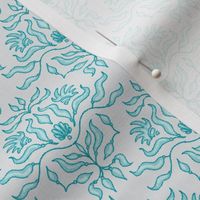 Seaweed damask - Aqua/teal on grey - Lagoon