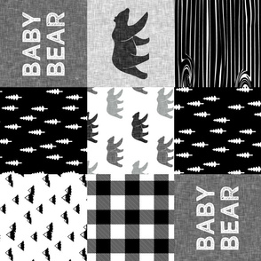 baby bear patchwork quilt top (90) ||  monochrome