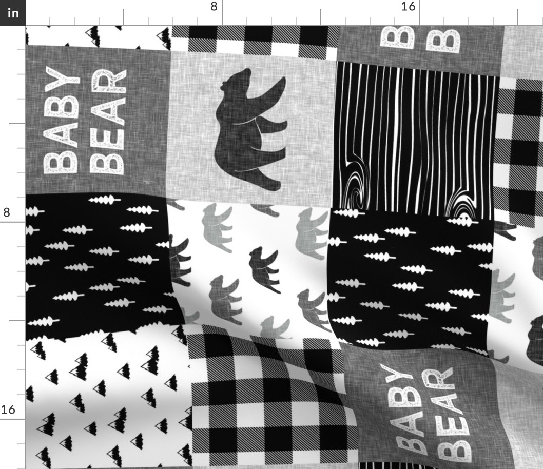 baby bear patchwork quilt top (90) ||  monochrome