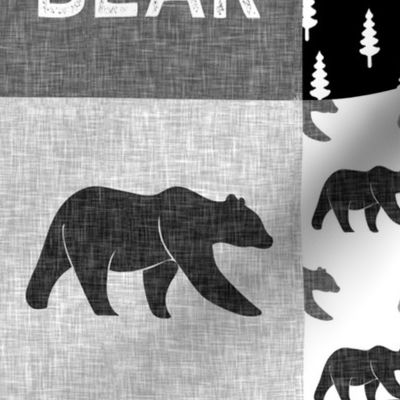 baby bear patchwork quilt top || monochrome 