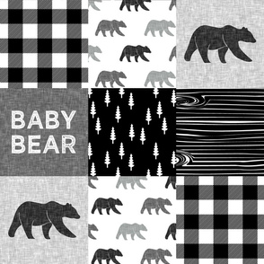 baby bear patchwork quilt top || monochrome 