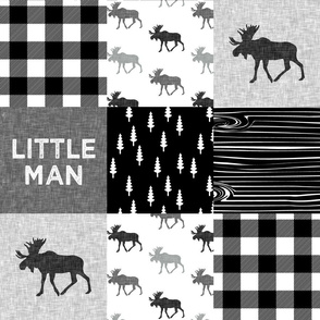 little man patchwork quilt top || monochrome