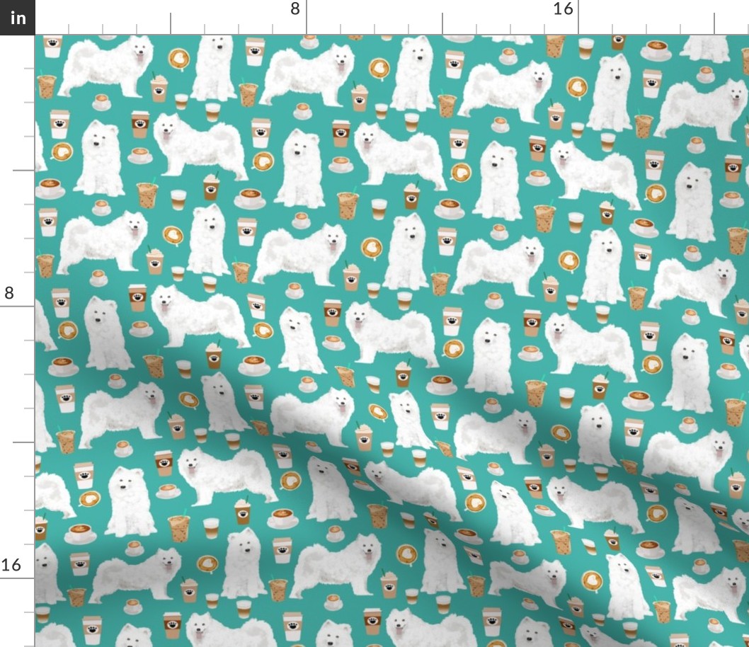 samoyed coffees fabric cute white sled dogs fabric cute dog  coffees print