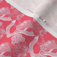 HHH8C - Small -  Hand Drawn Healing Arts Lace in White on Pink