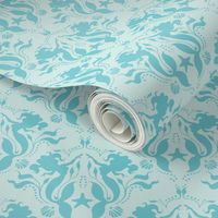 Mermaid Damask  - Lagoon - Aqua 