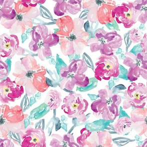 Purple and Pink Cute Watercolor Flowers