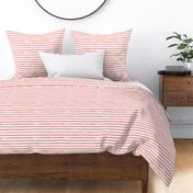 Distressed Painted Coral Pink Stripes on White