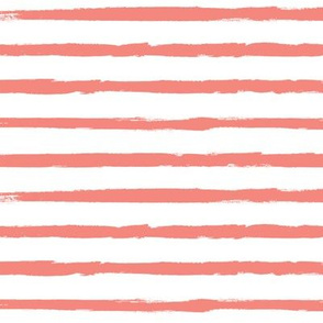 Distressed Painted Coral Pink Stripes on White