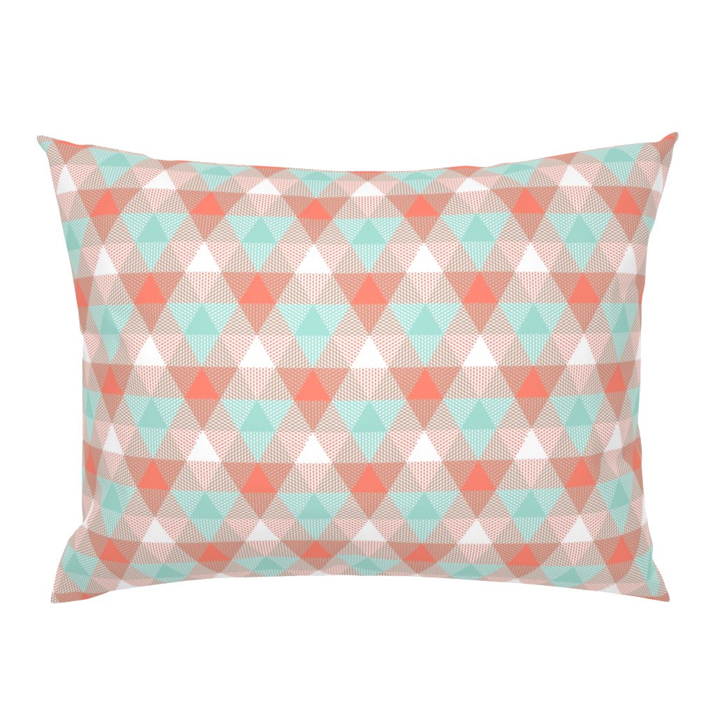 triangle gingham - coral, mint, white