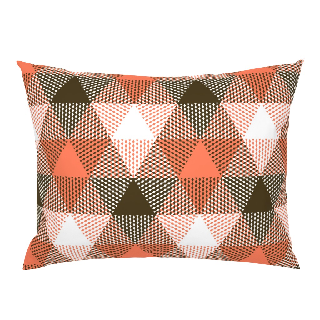 large triangle plaid - coral, bronze and white